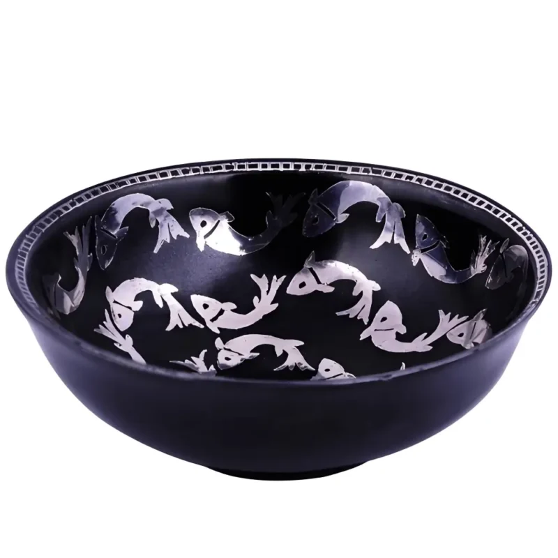 Bidri Bowl Silver Fish Work